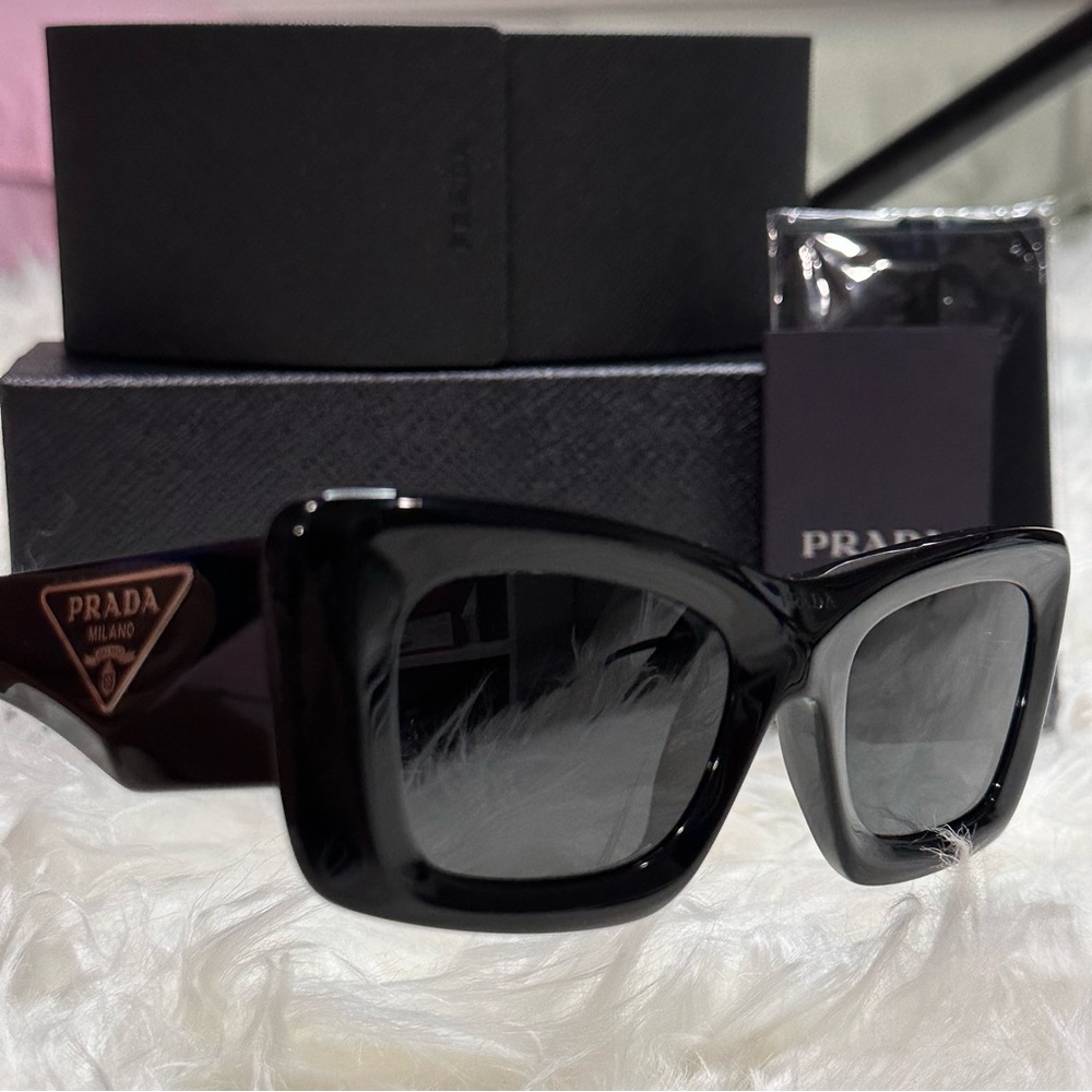 New Prada Rectangular Marble Acetate Cat-Eye Sung… - image 8
